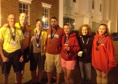 Our team (from left to right): Bryan, me, Marta, Jason, Tracy, Jeanine, Carrie. (Cory didn't show up at the finish line.)